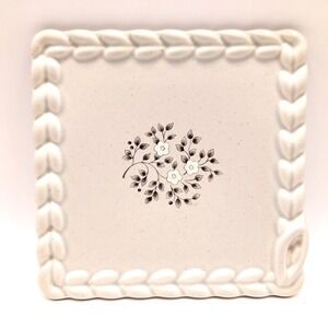 Pfaltzgraff Remembrance Square Trivet Spoon Rest Braided Border Floral Stoneware